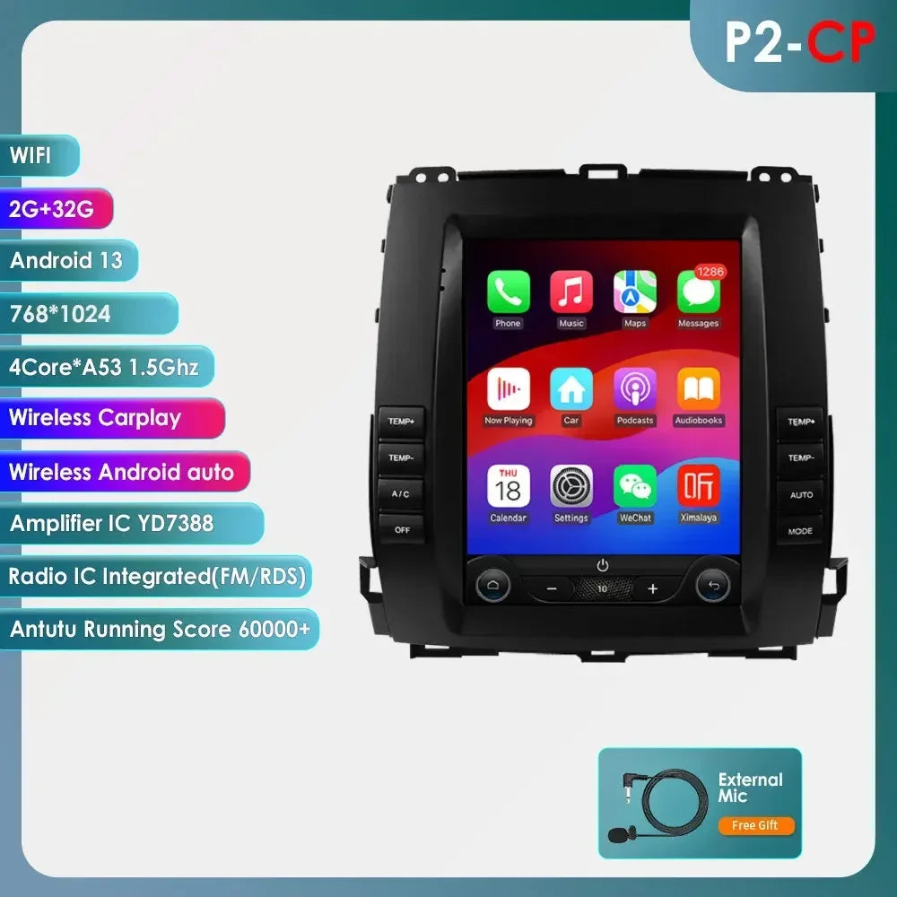 Toyota Land Cruiser Prado 120 2002-2009 Lexus GX470 9,7" Android 14 Carplay Android auto wireless wifi bt gps 4g AUTMWU0F
