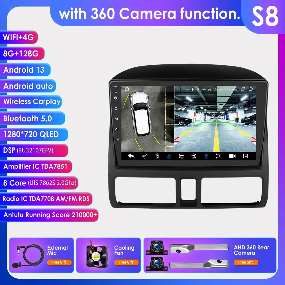 Honda CR-V 2001 - 2006 Android 14 9" Carplay Android auto wireless wifi bt gps 4g RDS AUTMDCRV1