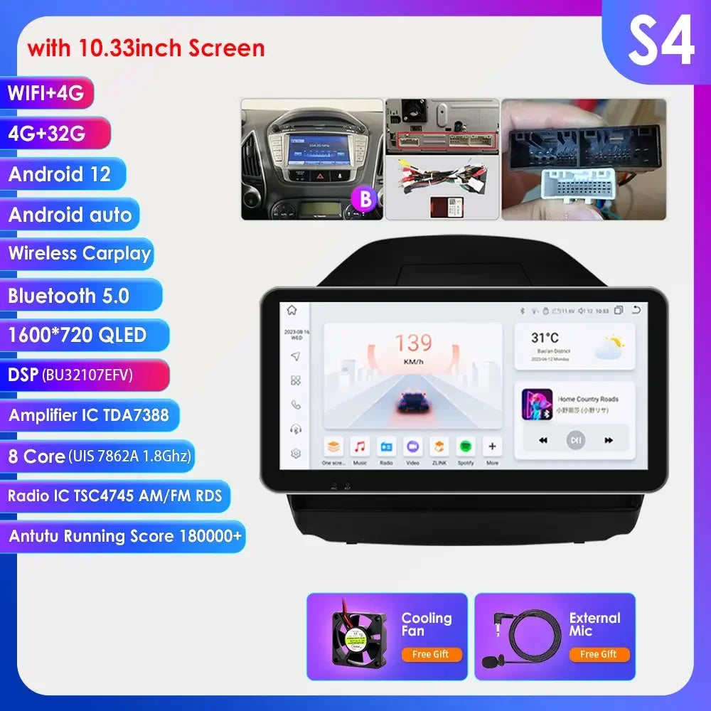 Hyundai Tucson 2 LM IX35 2009-2015 9" / 10,33" Android 14 Carplay Android auto wireless wifi bt gps 4g AUTMKXK8