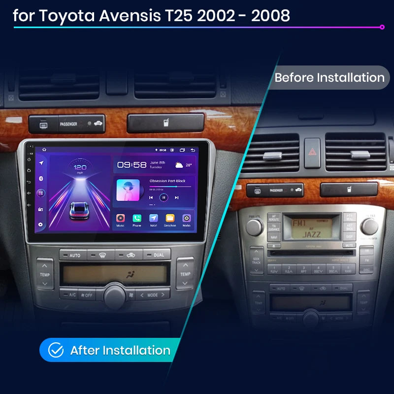Toyota Avensis T25 2002 - 2008 V1pro Wireless CarPlay Android Auto Radio RDS WIFI GPS BT Multimedia autoradio AUTMTOTAVT25
