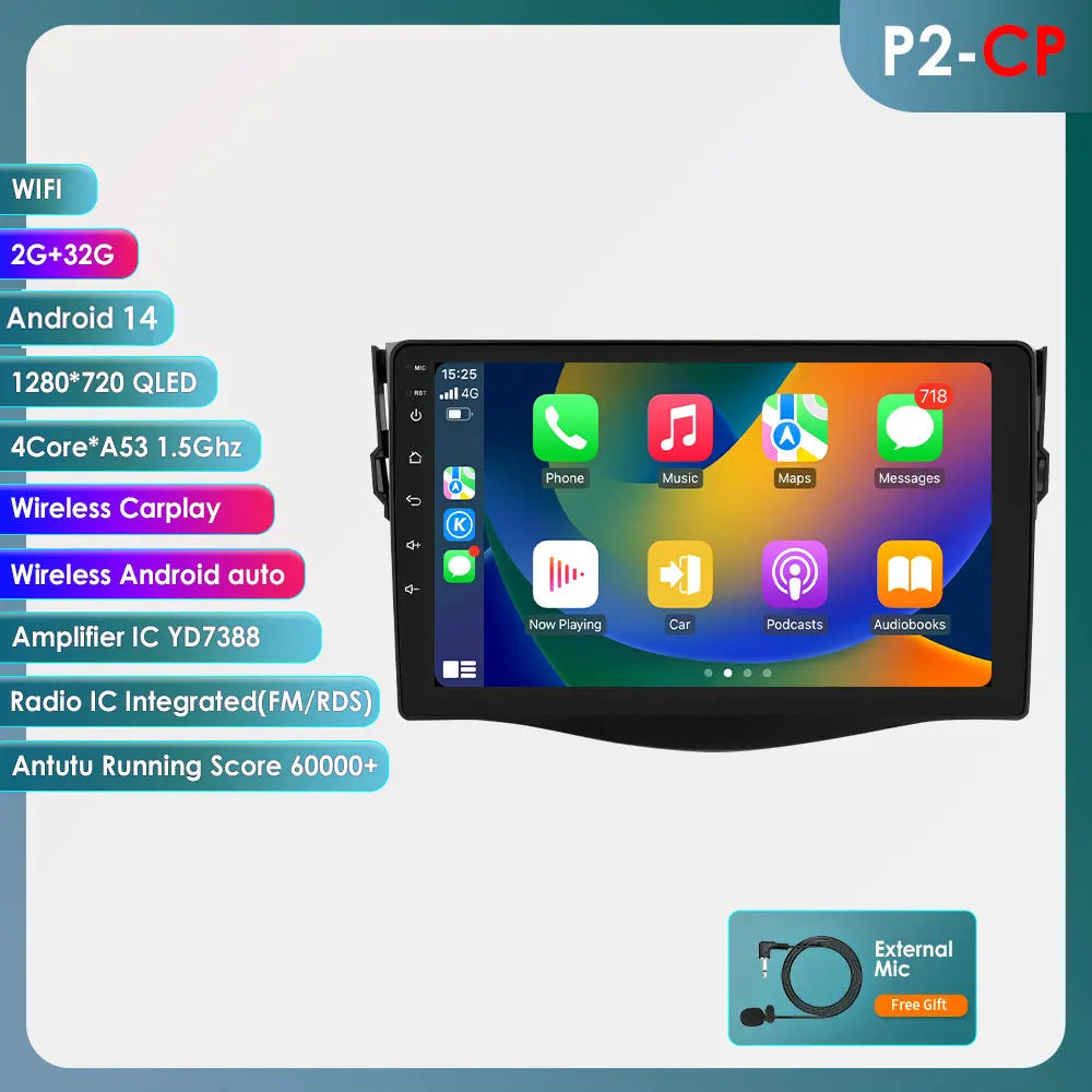 Toyota RAV4 RAV 4 2006 - 2012 9" Android 14 Carplay Android auto wireless wifi bt gps 4g AUTM6VGT