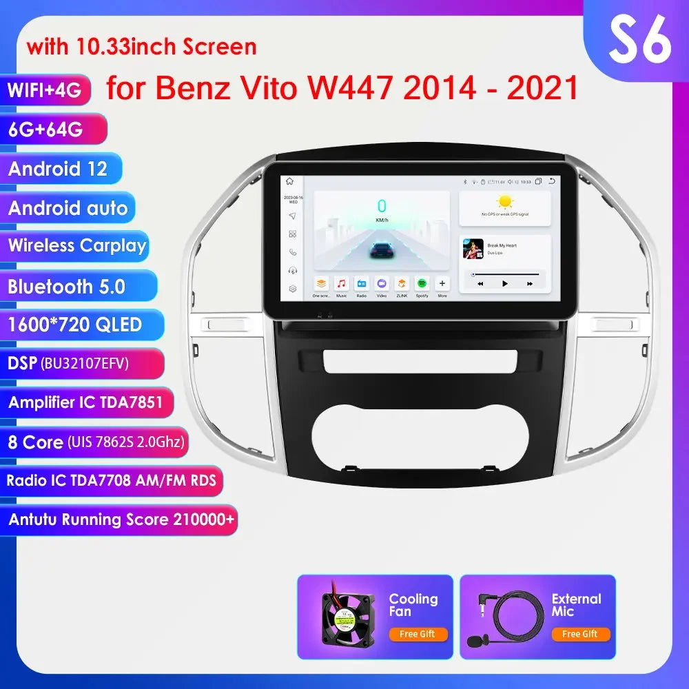 Mercedes Benz Vito W447 2014 - 2021 9" /10,33" Android 14 Carplay Android auto wireless wifi bt gps 4g AUTMCTCJ