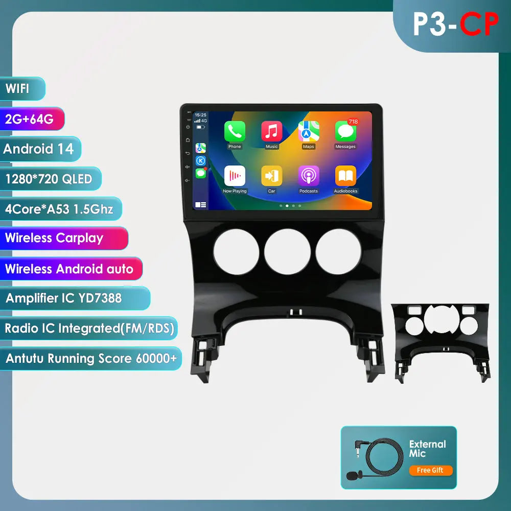 Peugeot 3008 5008 2009-2015 9" Android 14 Carplay Android auto wireless wifi bt gps 4g AUTMGA43