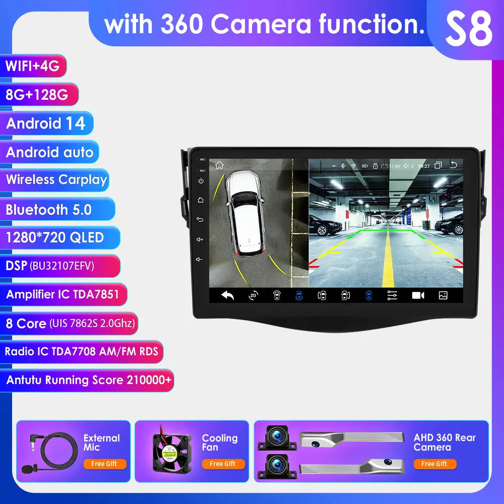 Toyota RAV4 RAV 4 2006 - 2012 9" Android 14 Carplay Android auto wireless wifi bt gps 4g AUTM6VGT