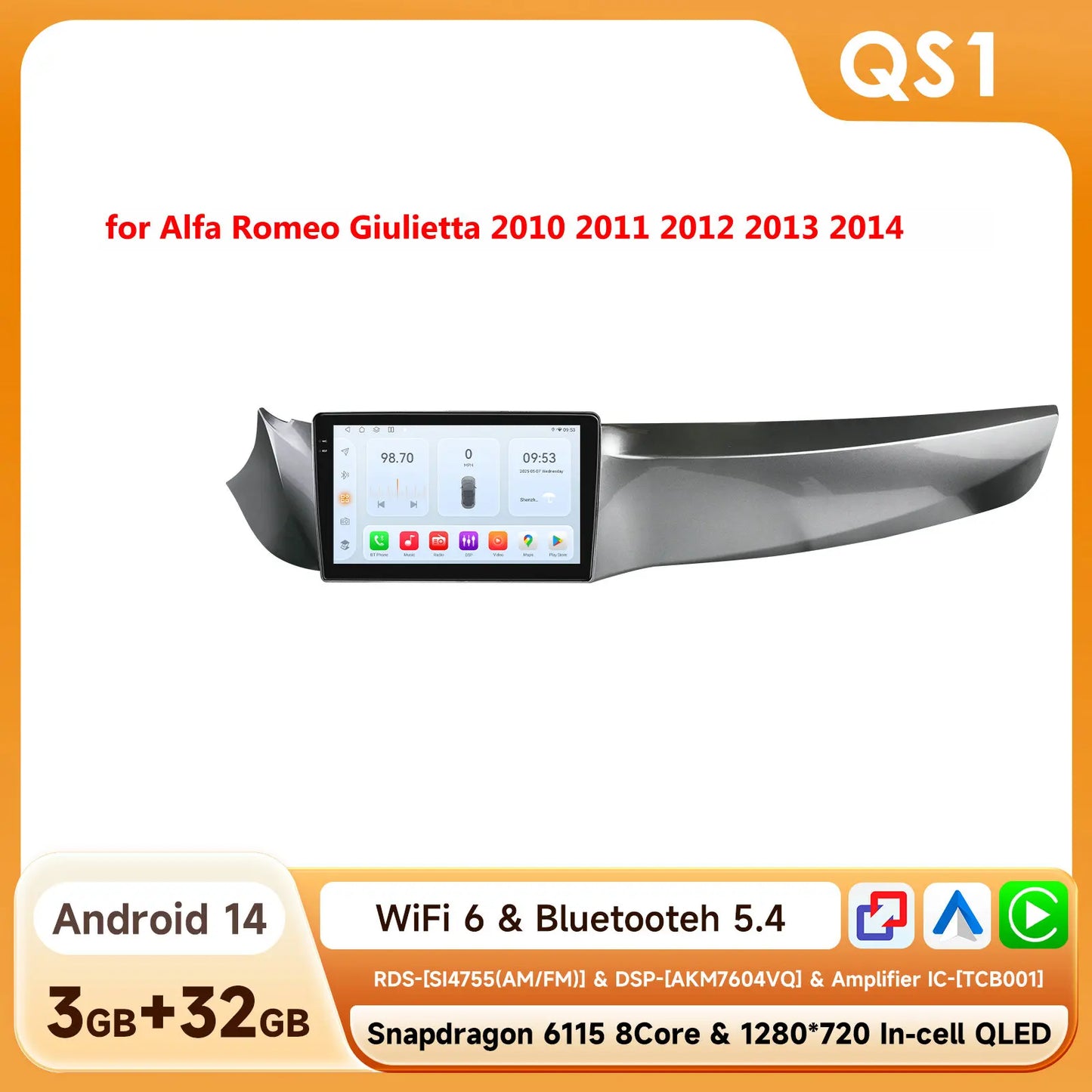 Alfa Romeo Giulietta 2010-2018 9" Android 14 Carplay Android auto wireless wifi bt gps 4g AUTMPK52