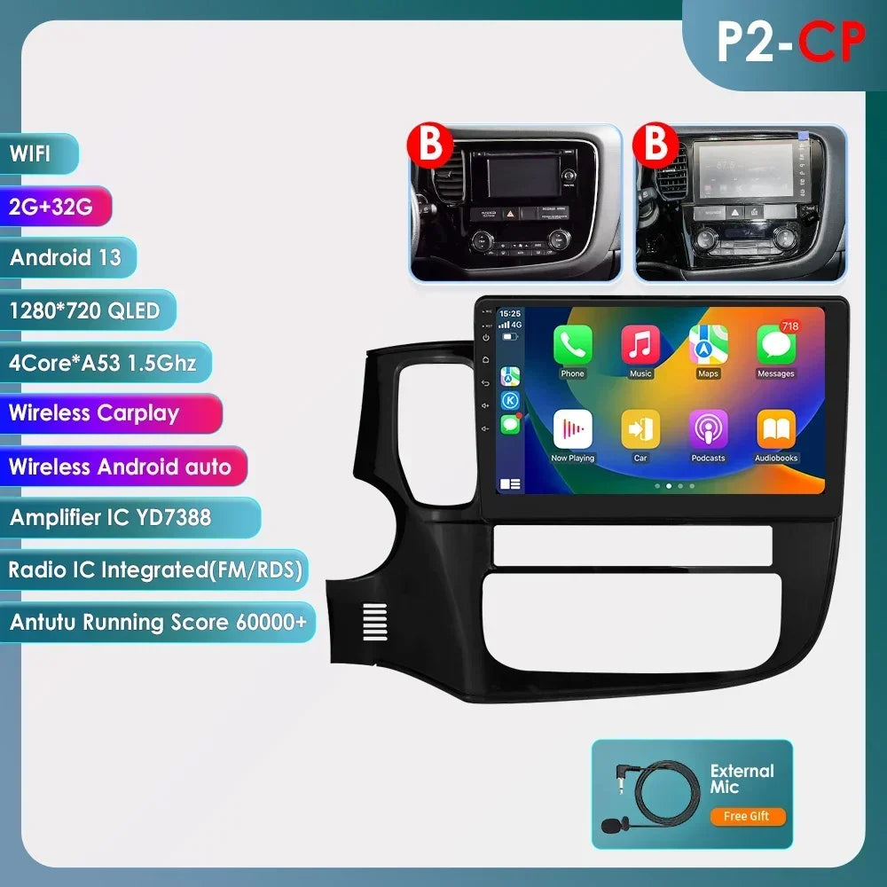 Mitsubishi Outlander 3 GF0W GG0W Xl 10,1" / 10,33" Android 14 Carplay Android auto wireless wifi bt gps 4g AUTMQMHH