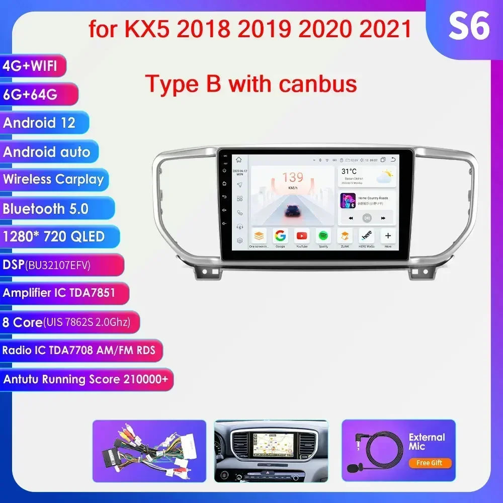 KIA Sportage 4 2016 -2021 9" Android 14 Carplay Android auto wireless wifi bt gps 4g AUTMO3SQ
