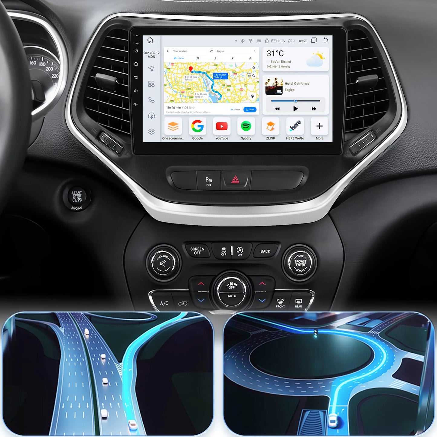 Jeep Cherokee 5 KL 2015 - 2018 9" / 10,33" Android 14 Carplay Android auto wireless wifi bt gps 4g AUTMHSWS