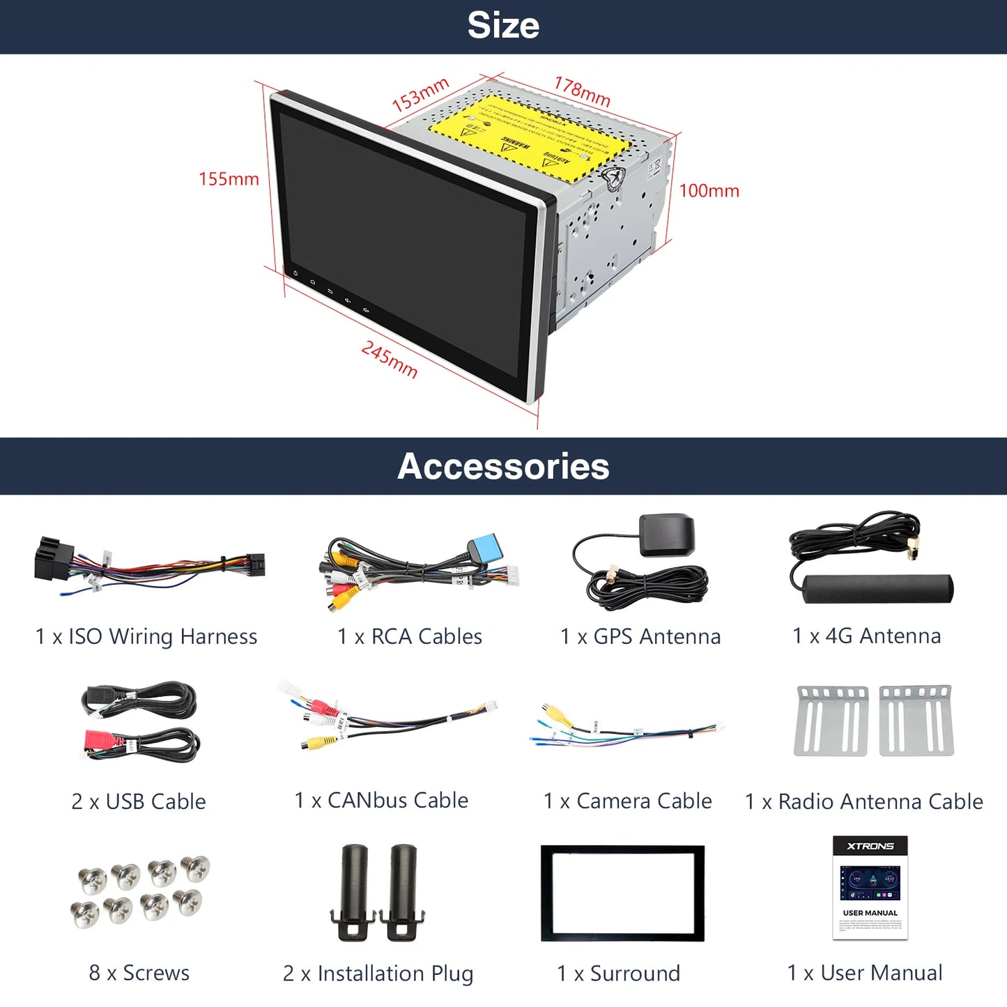 10.1'' Android 13 Octa Core Universal 2Din Car Radio HD Touch Screen Car DVD Player Navigation with CarPlay AA DSP 4G LTE TIE124