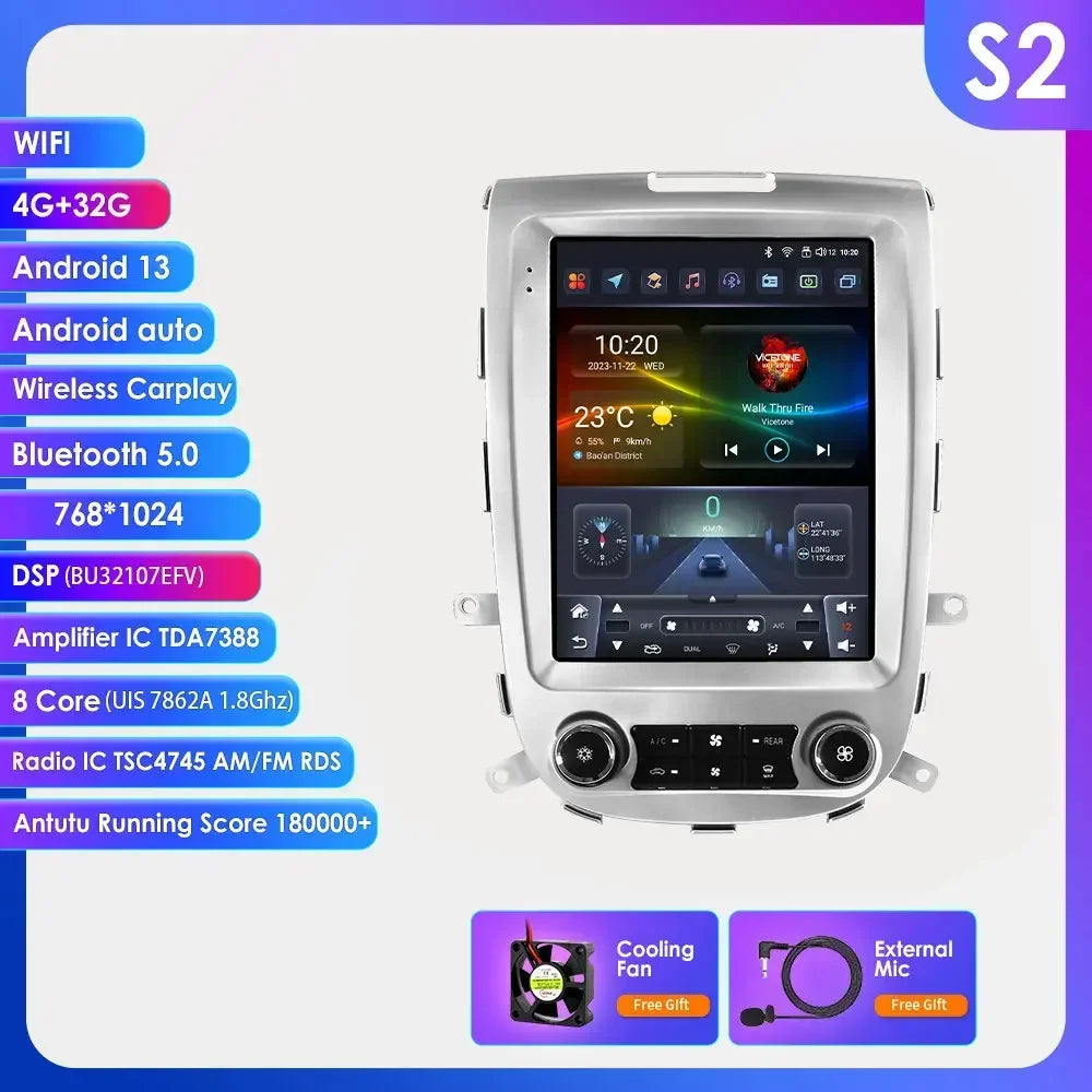 Hyundai Santa Fe 2 2006-2012 9,7" Android 14 Carplay Android auto wireless wifi bt gps 4g AUTM19VI