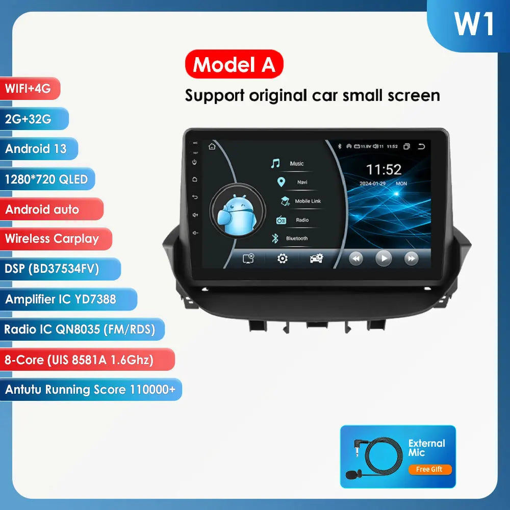 Renault Laguna 2 2001-2007 9" Android 14 Carplay Android auto wireless wifi bt gps 4g AUTMTAL9