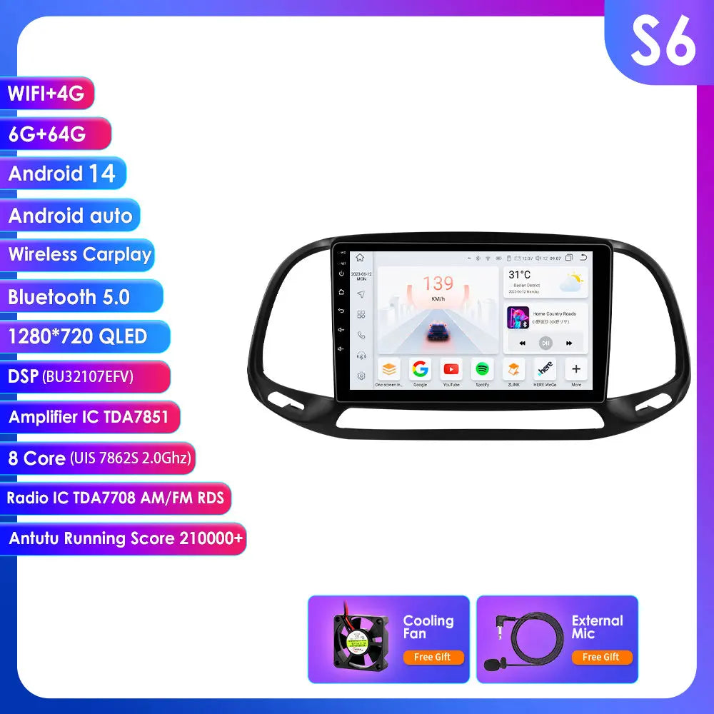 Fiat Doblo 2015-2019 9''/ 10.33'' Android 14 Carplay Android auto wireless wifi bt gps 4g AUTMKO9J
