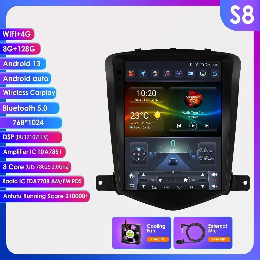 Chevrolet Cruze J300 2008-2012 9,7" Android 14 Carplay Android auto wireless wifi bt gps 4g AUTMIZKN