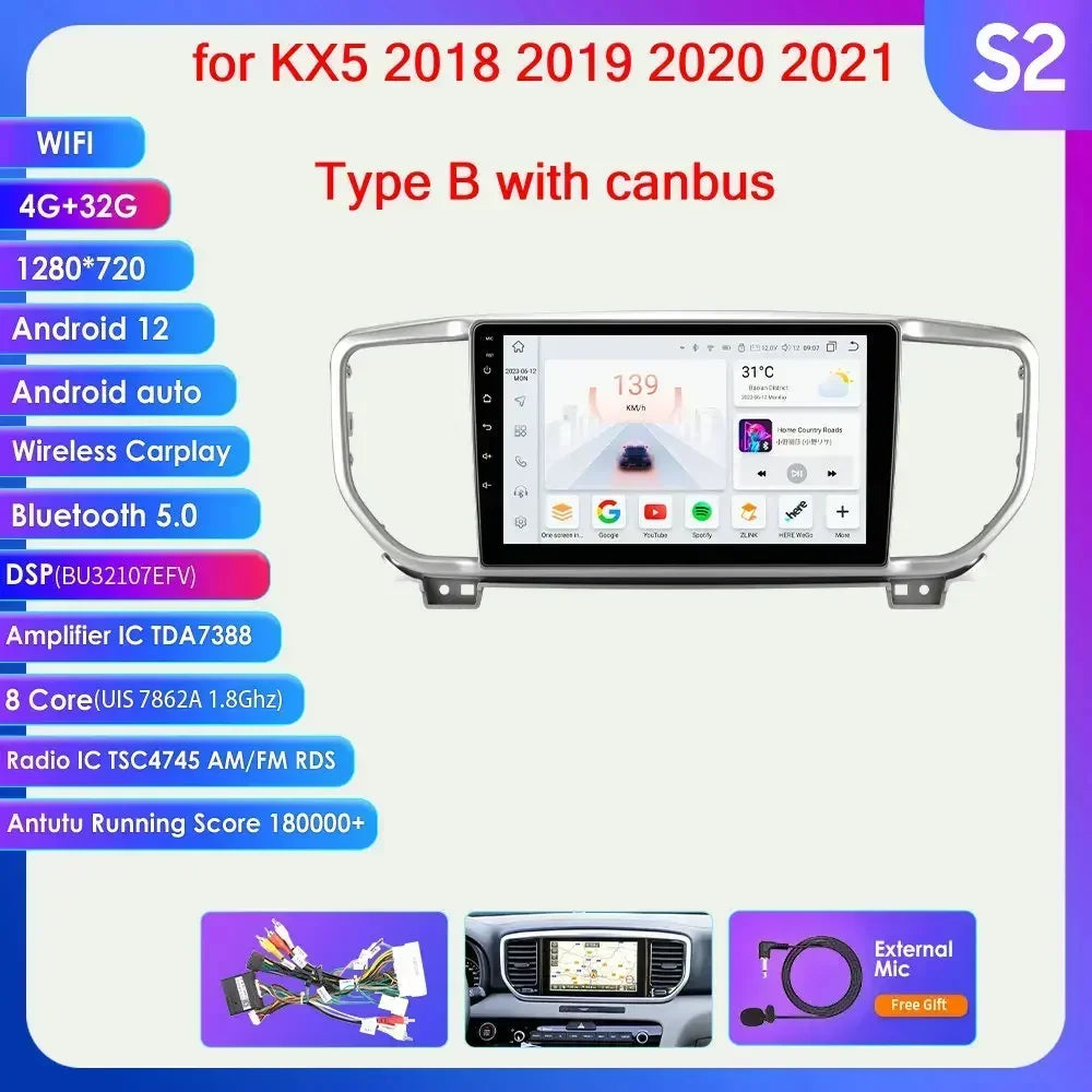 KIA Sportage 4 2016 -2021 9" Android 14 Carplay Android auto wireless wifi bt gps 4g AUTMO3SQ