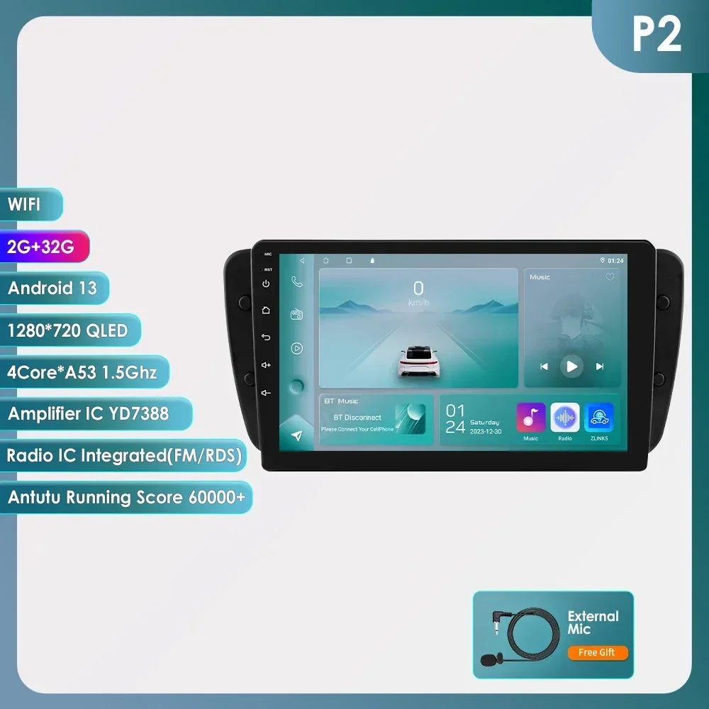 Seat Ibiza 6j 2009 - 2013 9" Android 14 Carplay Android auto wireless wifi bt gps 4g AUTMZM57