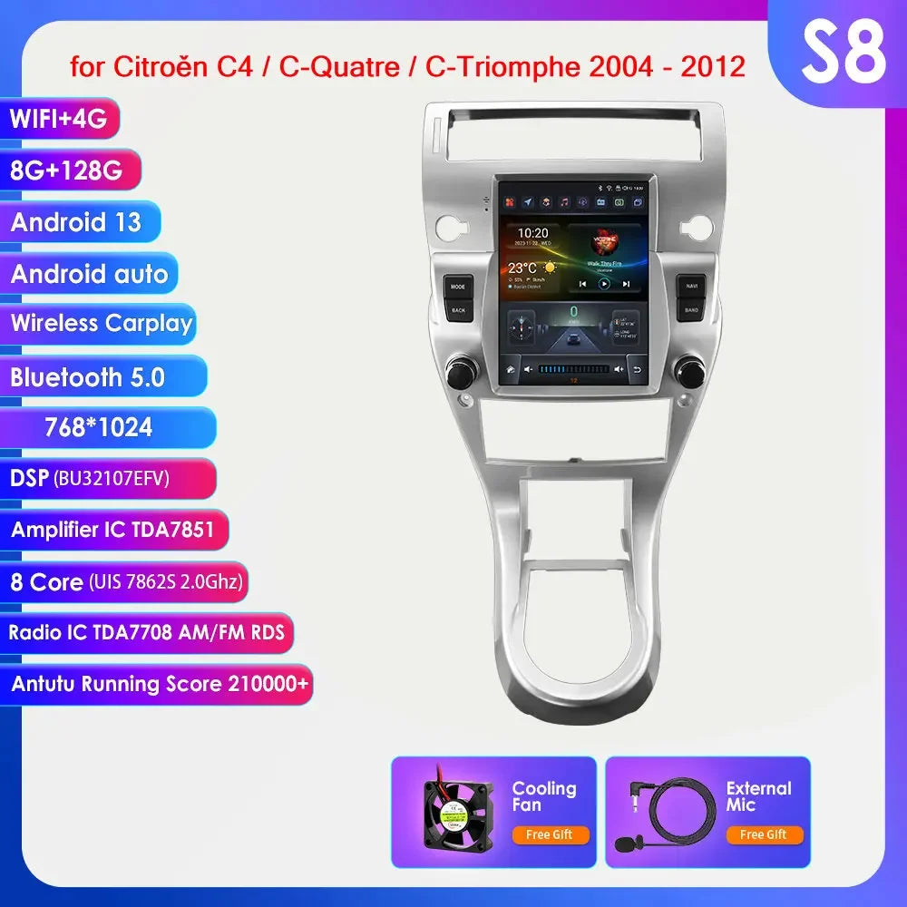 Citroen C4 C-Triomphe Quatre 2004-2014 9,7" Android 14 Carplay Android auto wireless wifi bt gps 4g AUTMZRKL