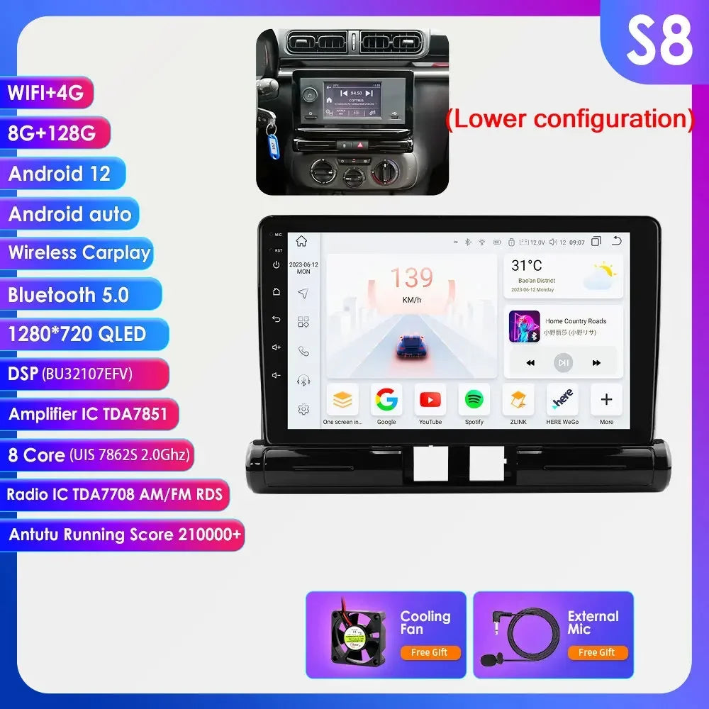 C3 Aircross 2017-2023 Citroen C4 9" Android 14 Carplay Android auto wireless wifi bt gps 4g AUTM9S14