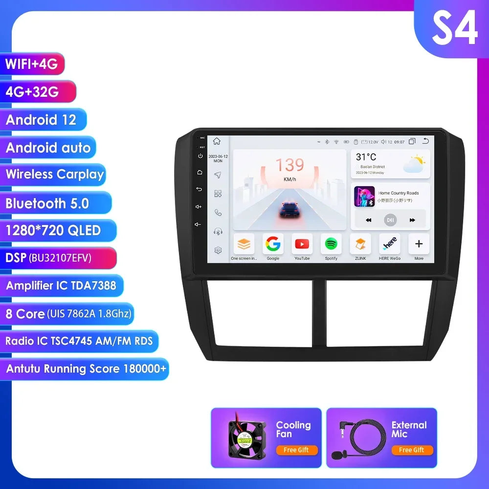 Subaru Forester 3 SH 2007-2013 Impreza WRX " Android 14 Carplay Android auto wireless wifi bt gps 4g AUTMFSTSB