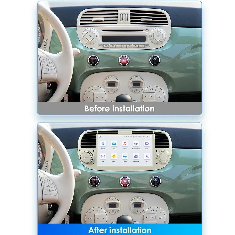 Fiat 500 2007 - 2015 7" Android 14 Carplay Android auto wireless wifi bt gps 4g AUTM7QGL