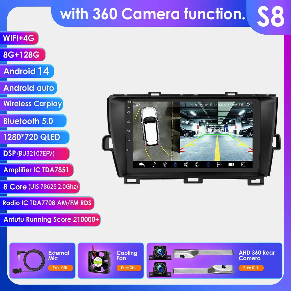 Toyota Prius XW30 2009-2015 9"Android 14 Carplay Android auto wireless wifi bt gps 4g RDS AUTMTAPY