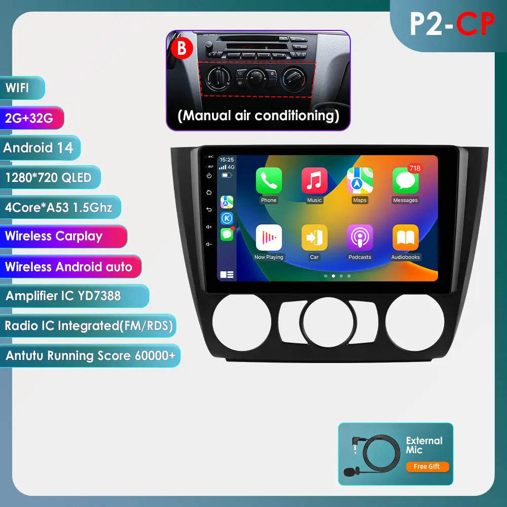 BMW 1 Series E81 E82 E87 E88 2004-2011 9" Android 14 Carplay Android auto wireless wifi bt gps 4g AUTM9KFA
