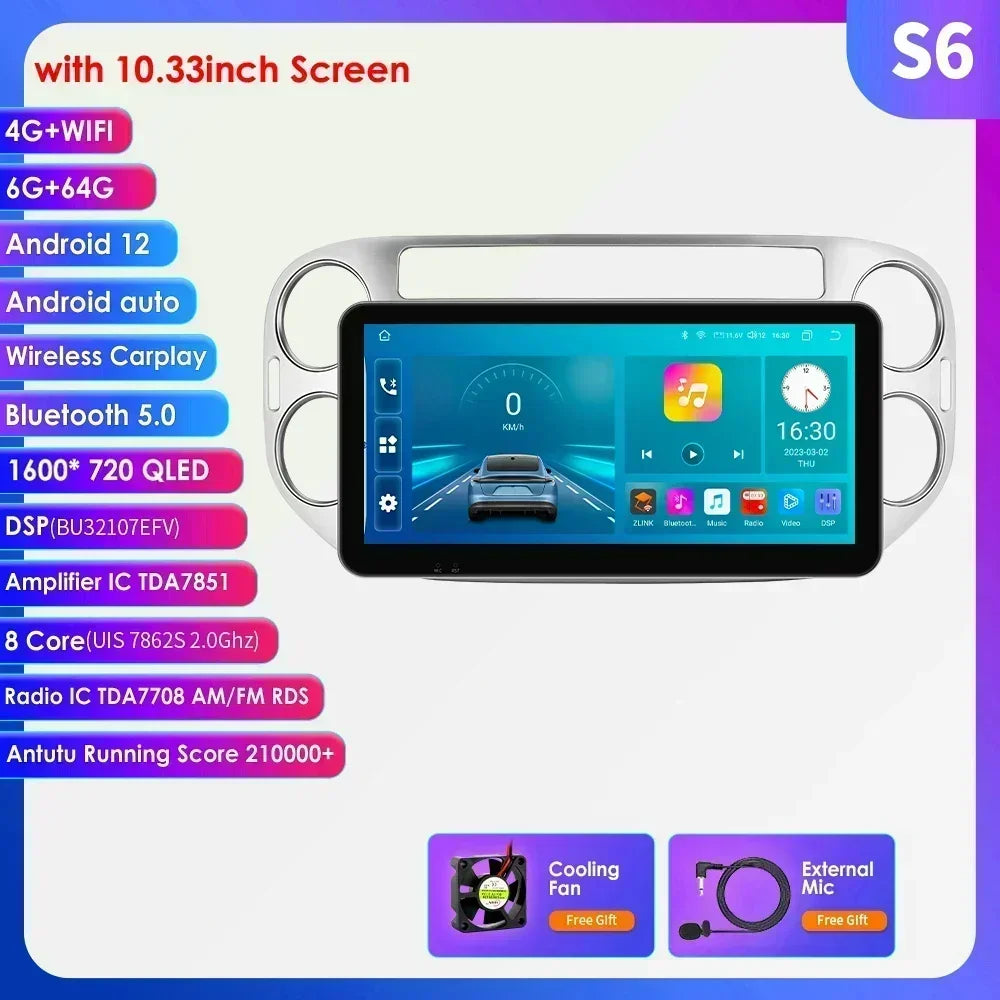VW Volkswagen Tiguan 2006-2016 9" Android 14 Carplay Android auto wireless wifi bt gps 4g AUTMKZ2Q