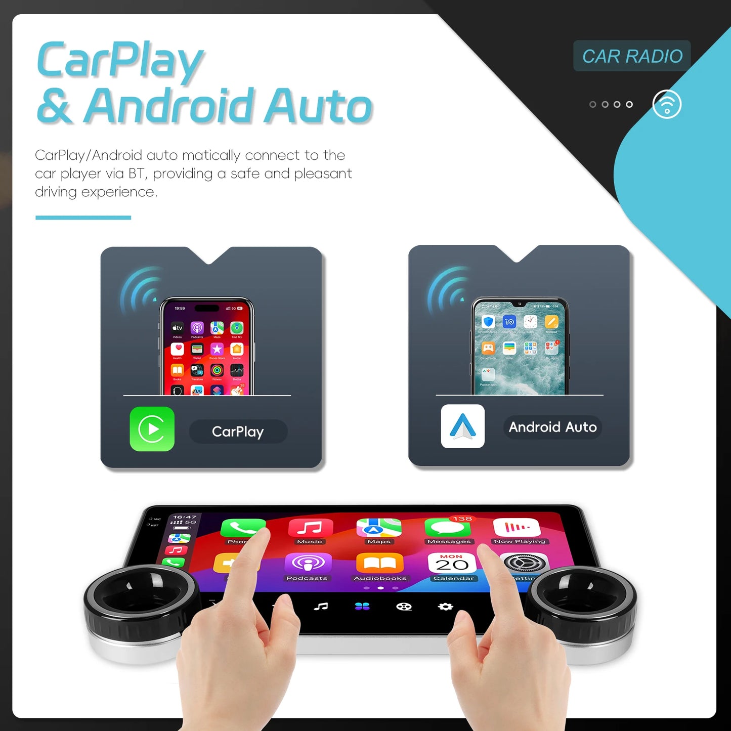 Autoradio 2Din 4+64G/6+128G Quadcore Lettore multimediale da 10,1'' con doppia manopola WIFI Carplay Android Auto Navigazione GPS AUTMUNICXZ