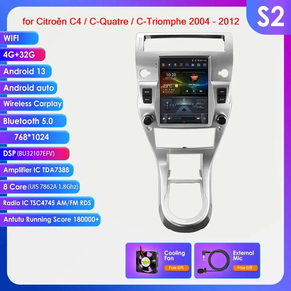 Citroen C4 C-Triomphe Quatre 2004-2014 9,7" Android 14 Carplay Android auto wireless wifi bt gps 4g AUTMZRKL