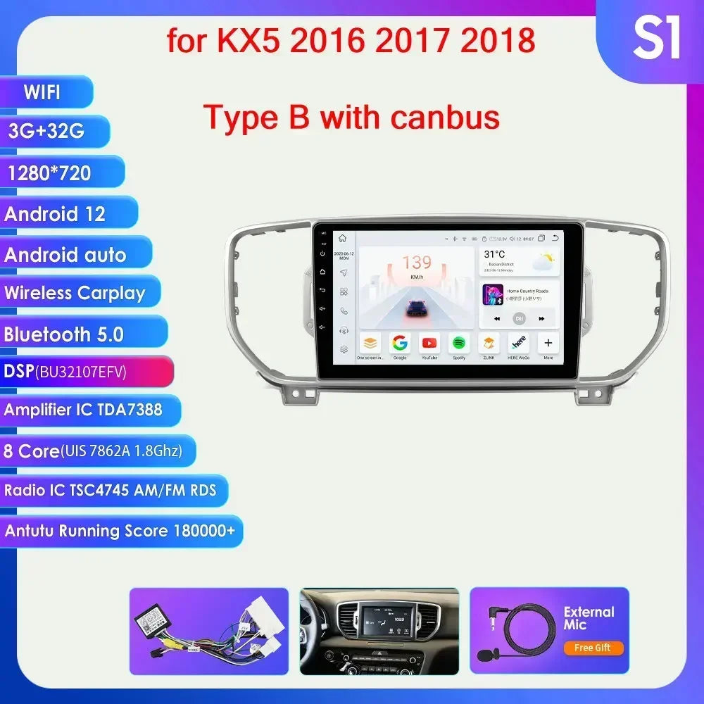 KIA Sportage 4 2016 -2021 9" Android 14 Carplay Android auto wireless wifi bt gps 4g AUTMO3SQ