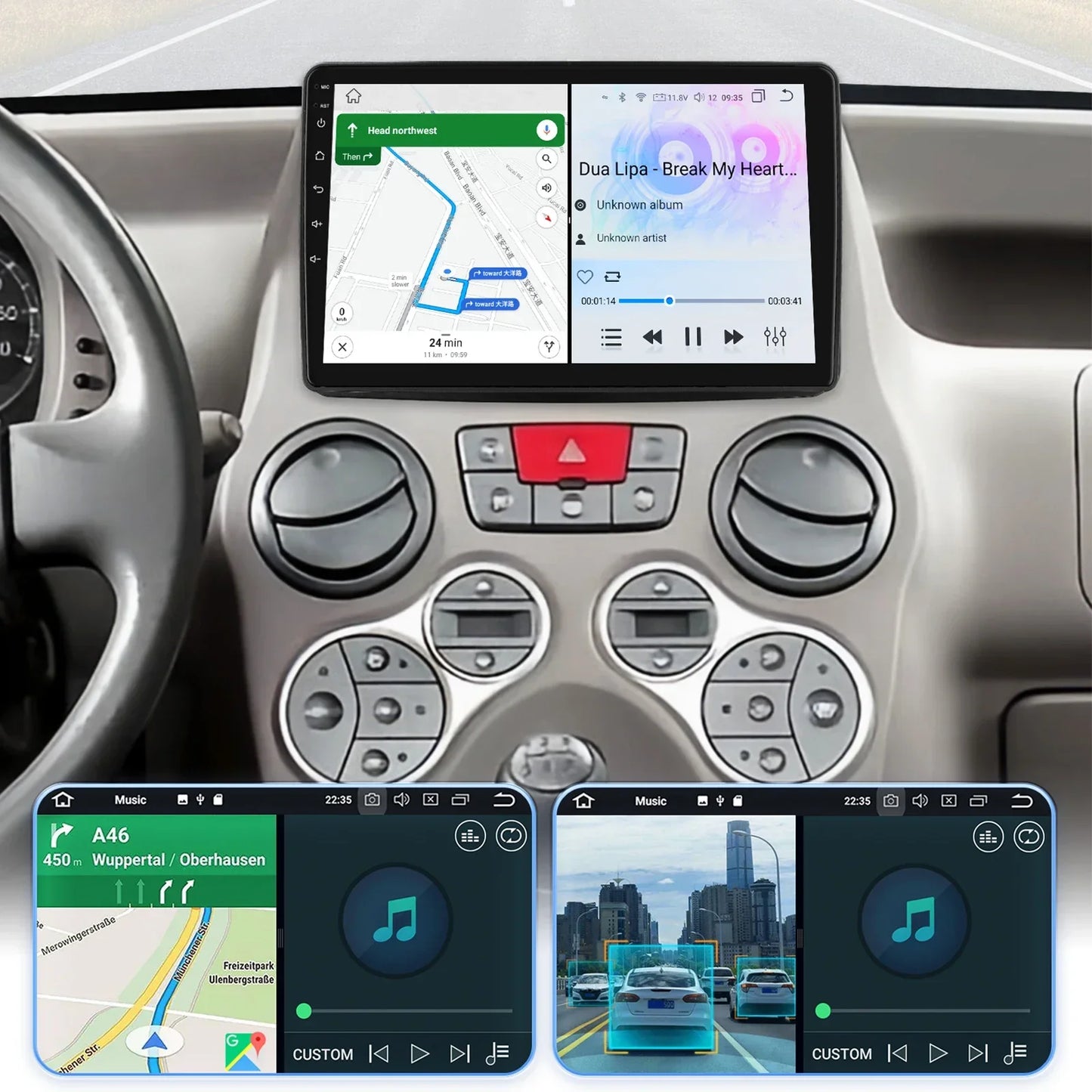 Fiat Panda 2003 - 2012 9" Android 14 Carplay Android auto wireless wifi bt gps 4g AUTMWUM9