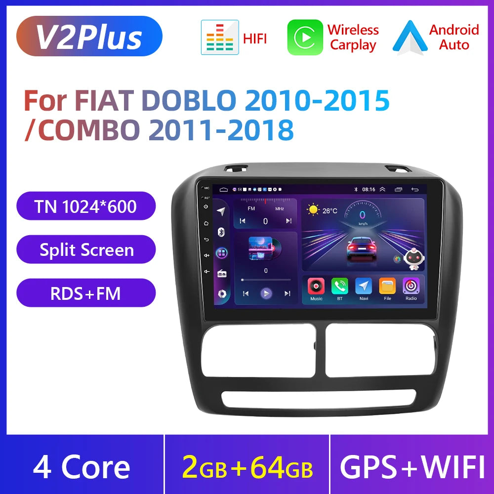 FIAT DOBLO 2010-2015 Android 13 9" Carplay Car Android Auto Multimedia GPS DSP wifi BT AUTMFIDBL1
