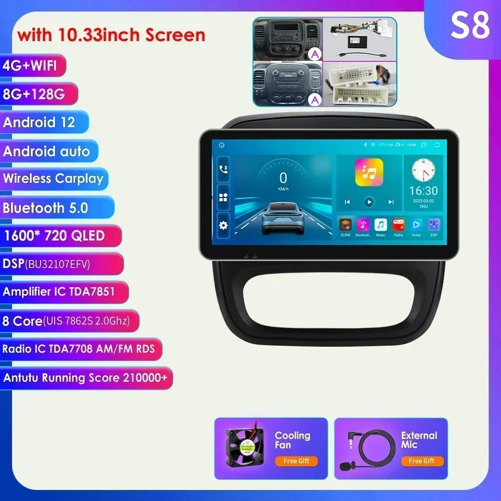 Renault Trafic 3 / Opel Vivaro B 2014-2021 9" 10.33'' 9" Android 14 Carplay Android auto wireless wifi bt gps 4g AUTMUYH9