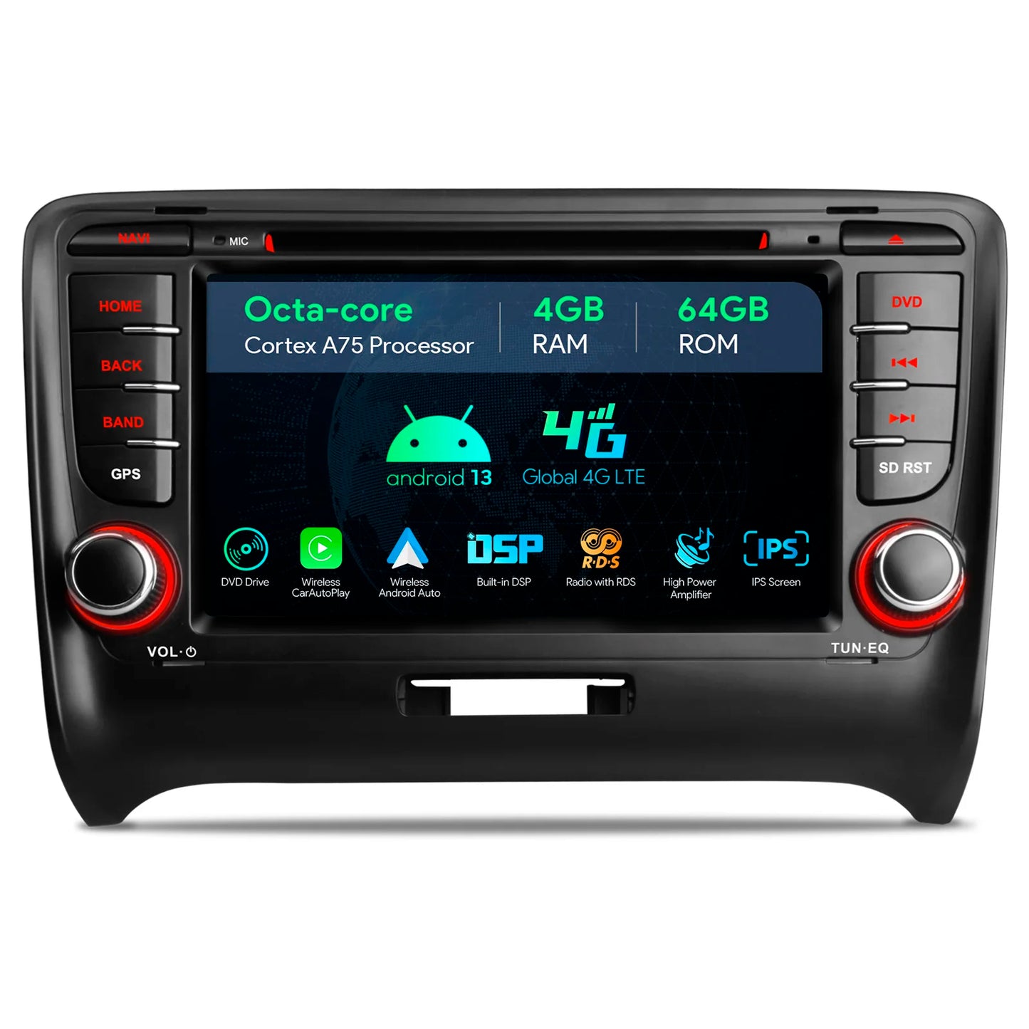 Audi TT MK2 8J 2006-2012 7" Android 13 Car Radio Car Multimedia DVD Player Built-in DSP CarPlay Android Auto 4G 4+64G IA72ATTS