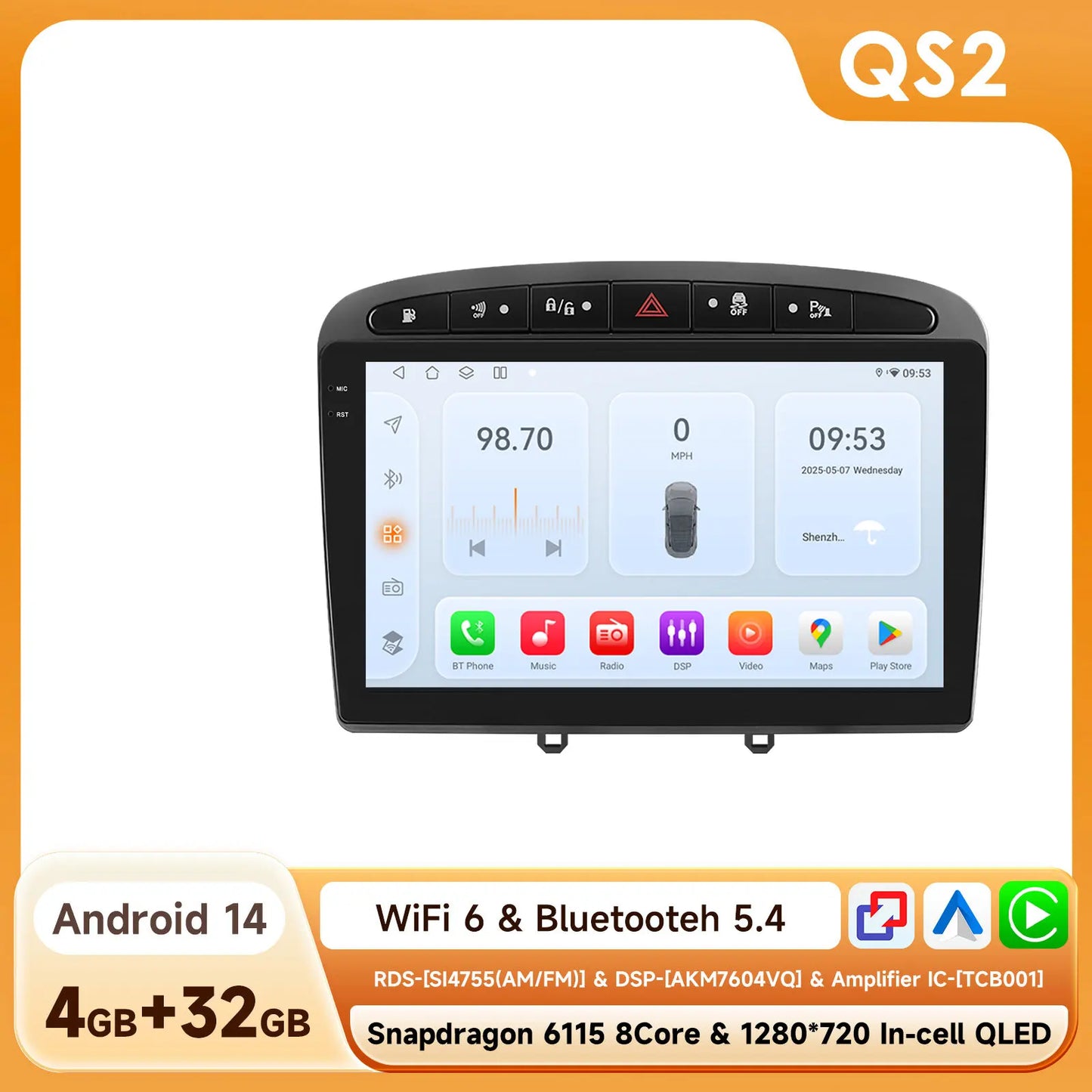 Peugeot 308 308SW Peugeot 9" Android 14 Carplay Android auto wireless wifi bt gps 4g AUTMAJNZ