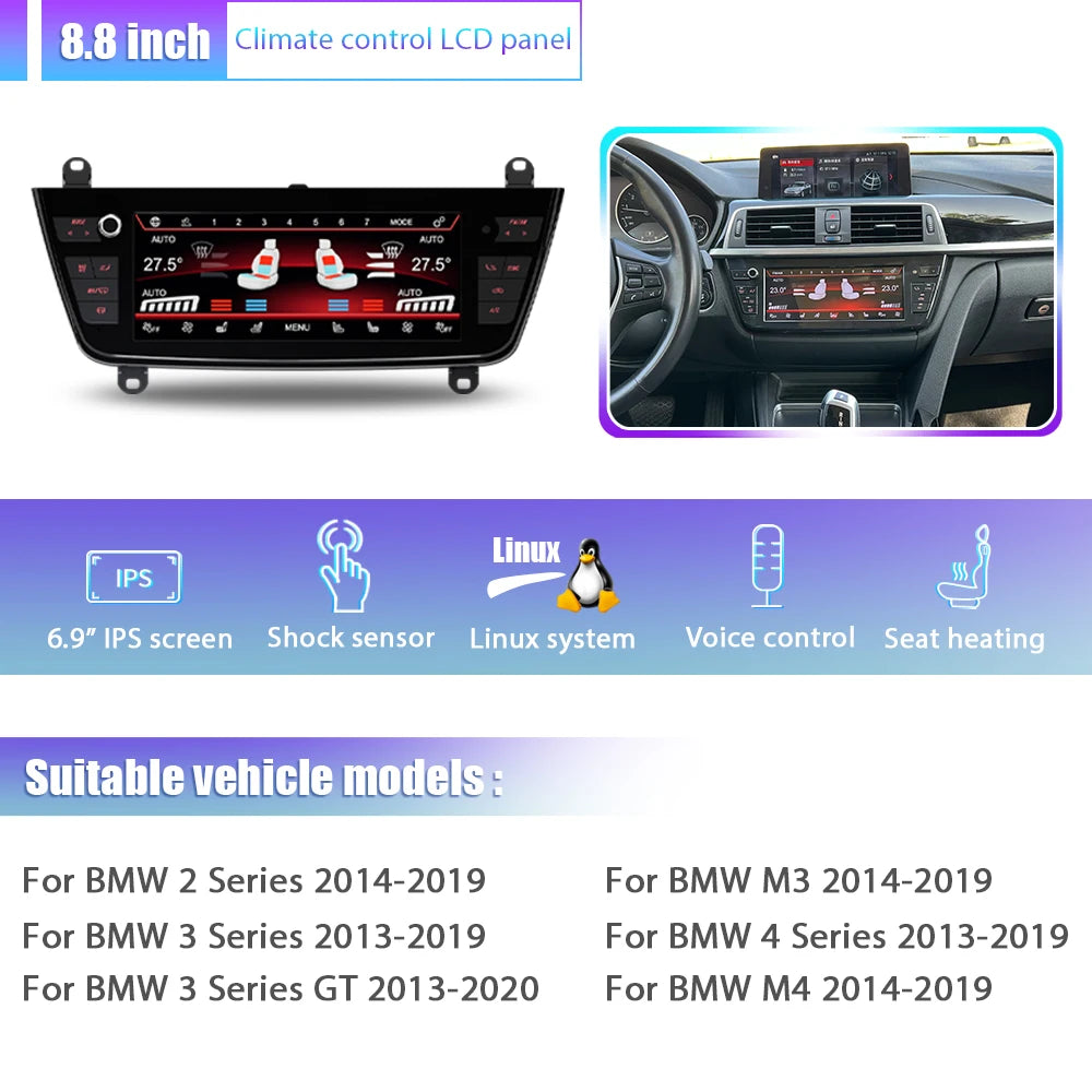 BMW 1 2 3 4 5 6 Series GT X1 X5 X4 X4M M4 X3 X3M M3 2013-2020 Pannello di climatizzazione LCD e comandi riscaldamento sedili AUTMLCDBM