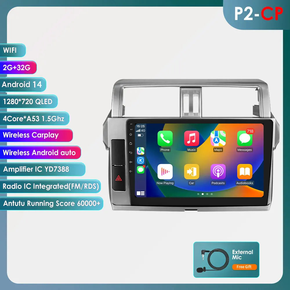 Toyota Land Cruiser Prado 150 2013 - 2017 9" Android 14 Carplay Android auto wireless wifi bt gps 4g AUTMPRCLLT