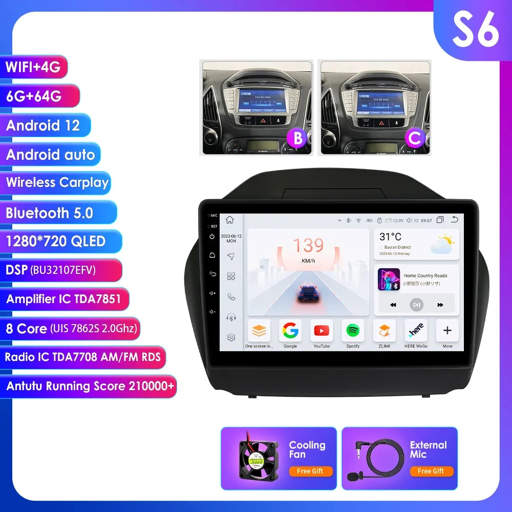 Hyundai Tucson 2 LM IX35 2009-2015 9" / 10,33" Android 14 Carplay Android auto wireless wifi bt gps 4g AUTMKXK8