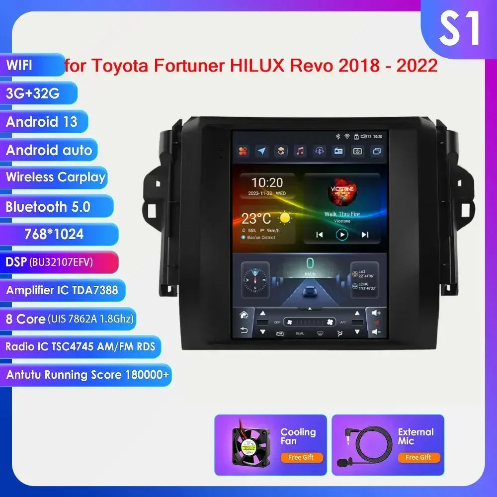 Toyota Fortuner HILUX Revo 2016 -2022 9.7" Android 14 Carplay Android auto wireless wifi bt gps 4g AUTMHXLFT