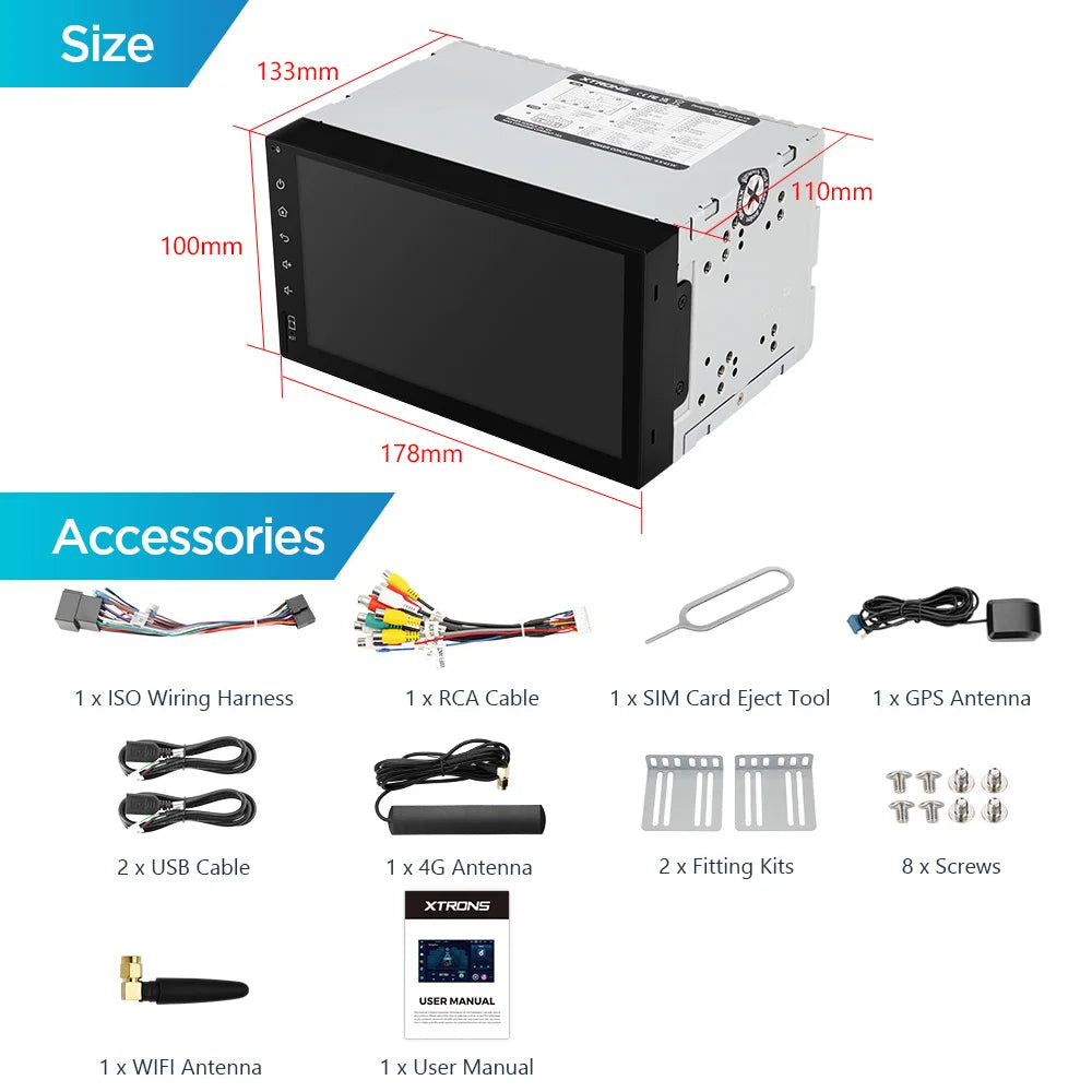 7'' Android 12 Universal Double DIN Car Radio 8-Core 8+128GB Car Multimedia Player Built-in Global 4G CarPlay DSP AA WIFI TIX725LS