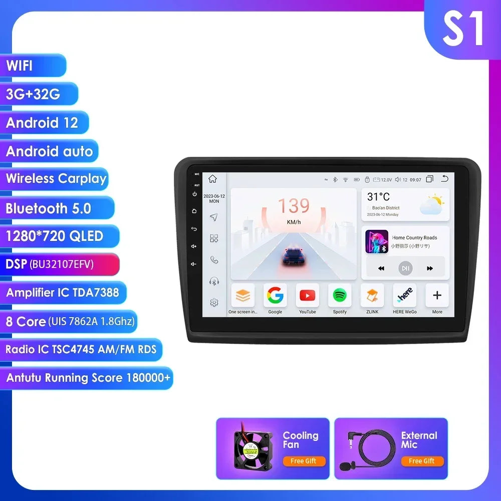 Skoda Superb 2 B6 2008 - 2015 9" Android 14 Carplay Android auto wireless wifi bt gps 4g AUTMEW7F