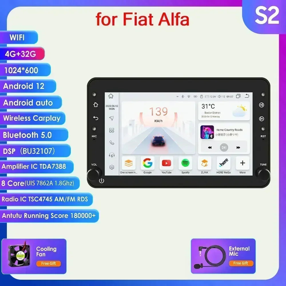 Alfa Romeo 159 Brera Spider 8" Android 14 Carplay Android auto wireless wifi bt gps 4g AUTMS04A