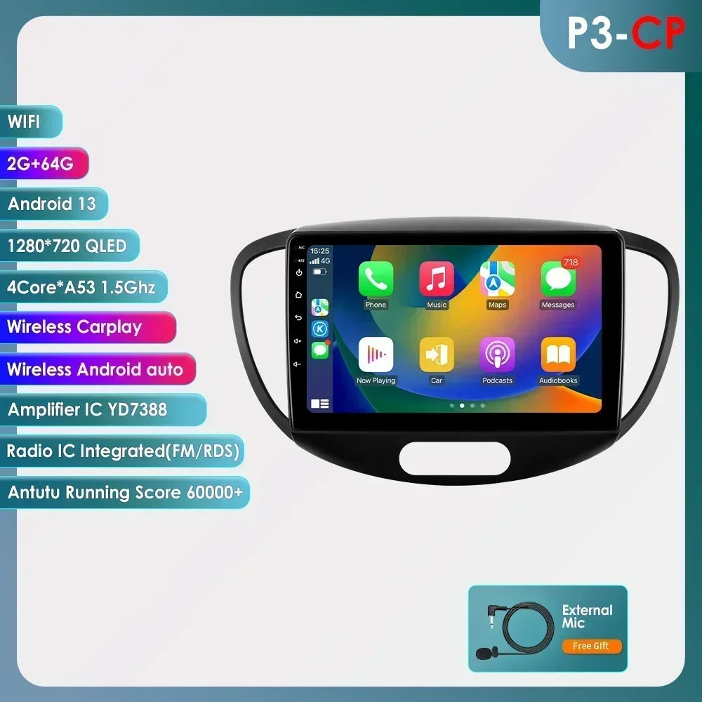Hyundai I10 2007-2013 9"/10,33" Android 14 Carplay Android auto wireless wifi bt gps 4g AUTMMDSZ