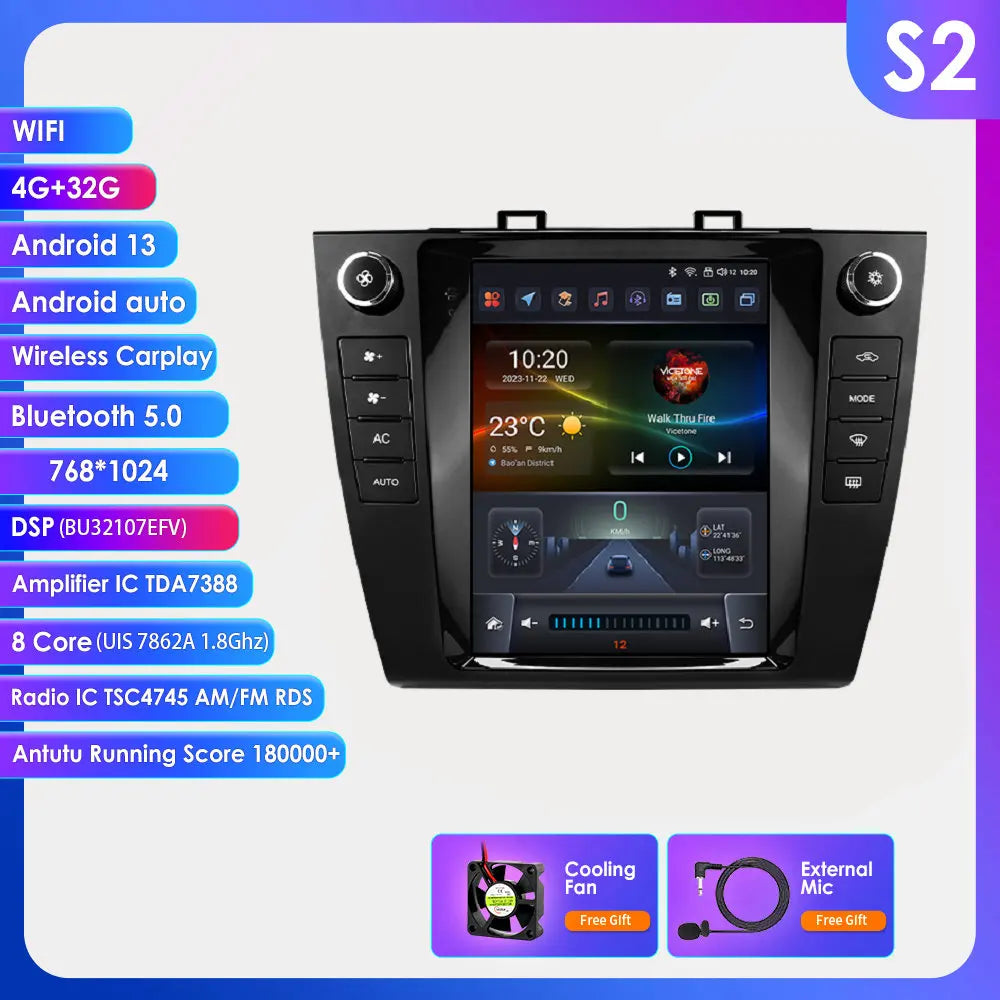 Subaru Outback 2015 - 2018 9.7" Android 14 Carplay Android auto wireless wifi bt gps 4g AUTMUTSB4