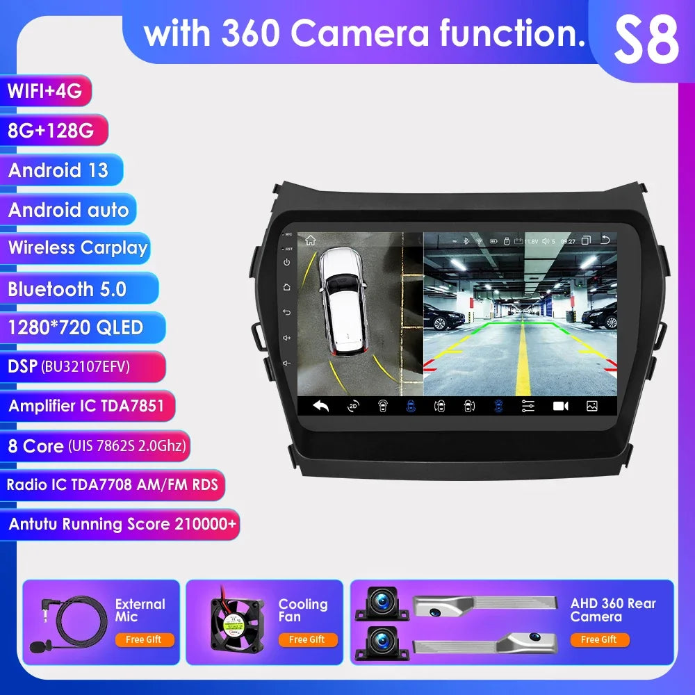 Hyundai Santa Fe 3 2013-2017 IX45 9" / 10,33" Android 14 Carplay Android auto wireless wifi bt gps 4g AUTM1AC6