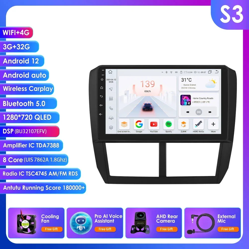 Subaru Forester 3 SH 2007-2013 Impreza WRX " Android 14 Carplay Android auto wireless wifi bt gps 4g AUTMFSTSB