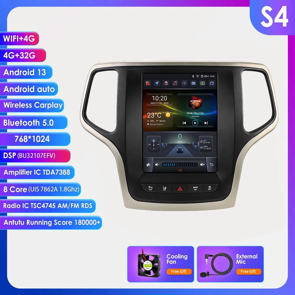 Jeep Grand Cherokee 2014-2022 9.7'' Android13 Carplay Android auto wireless Radio RDS WIFI BT GPS USB 4G AUTMJPGC2