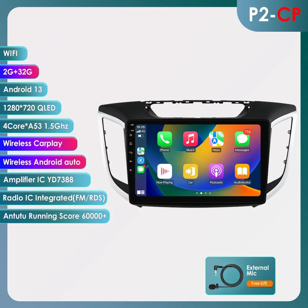 Hyundai Creta Ix25 2015 - 2019 10,1" Android 14 Carplay Android auto wireless wifi bt gps 4g AUTM4S9U