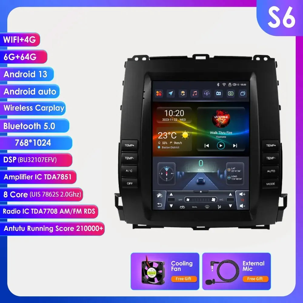 Toyota Land Cruiser Prado 120 2002-2009 Lexus GX470 9,7" Android 14 Carplay Android auto wireless wifi bt gps 4g AUTMWU0F