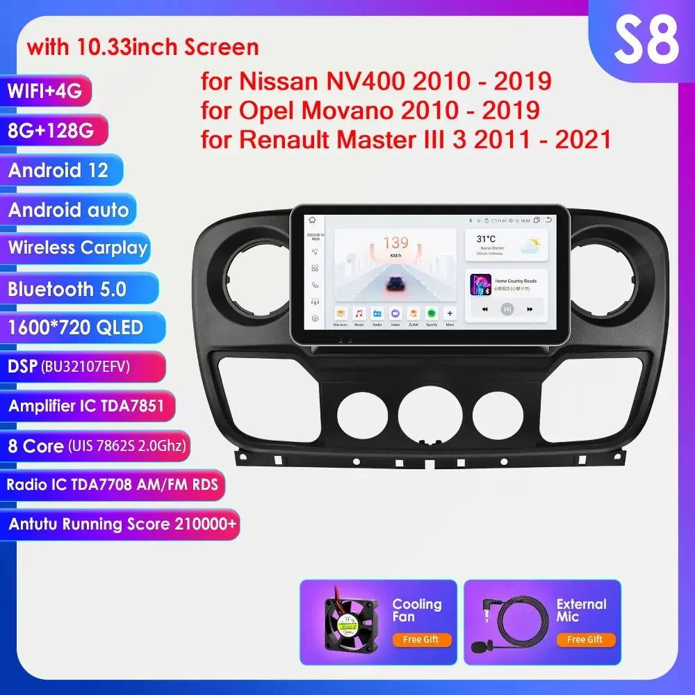 Nissan NV400 2010 -2019 10,1" / 10,33" Android 14 Carplay Android auto wireless wifi bt gps 4g AUTM1OGW