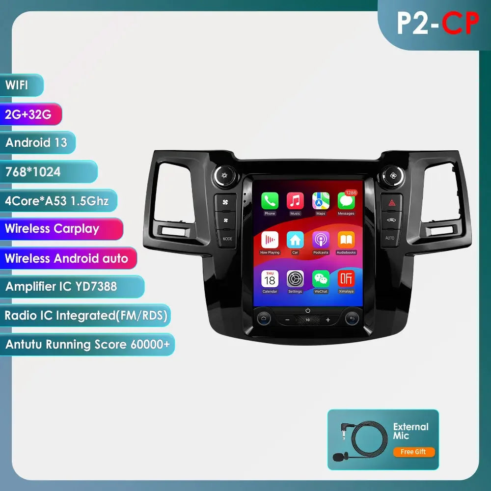 TToyota Fortuner Vigo Hilux 2005-2014 9,7" Android 14 Carplay Android auto wireless wifi bt gps 4g AUTMQD6Z